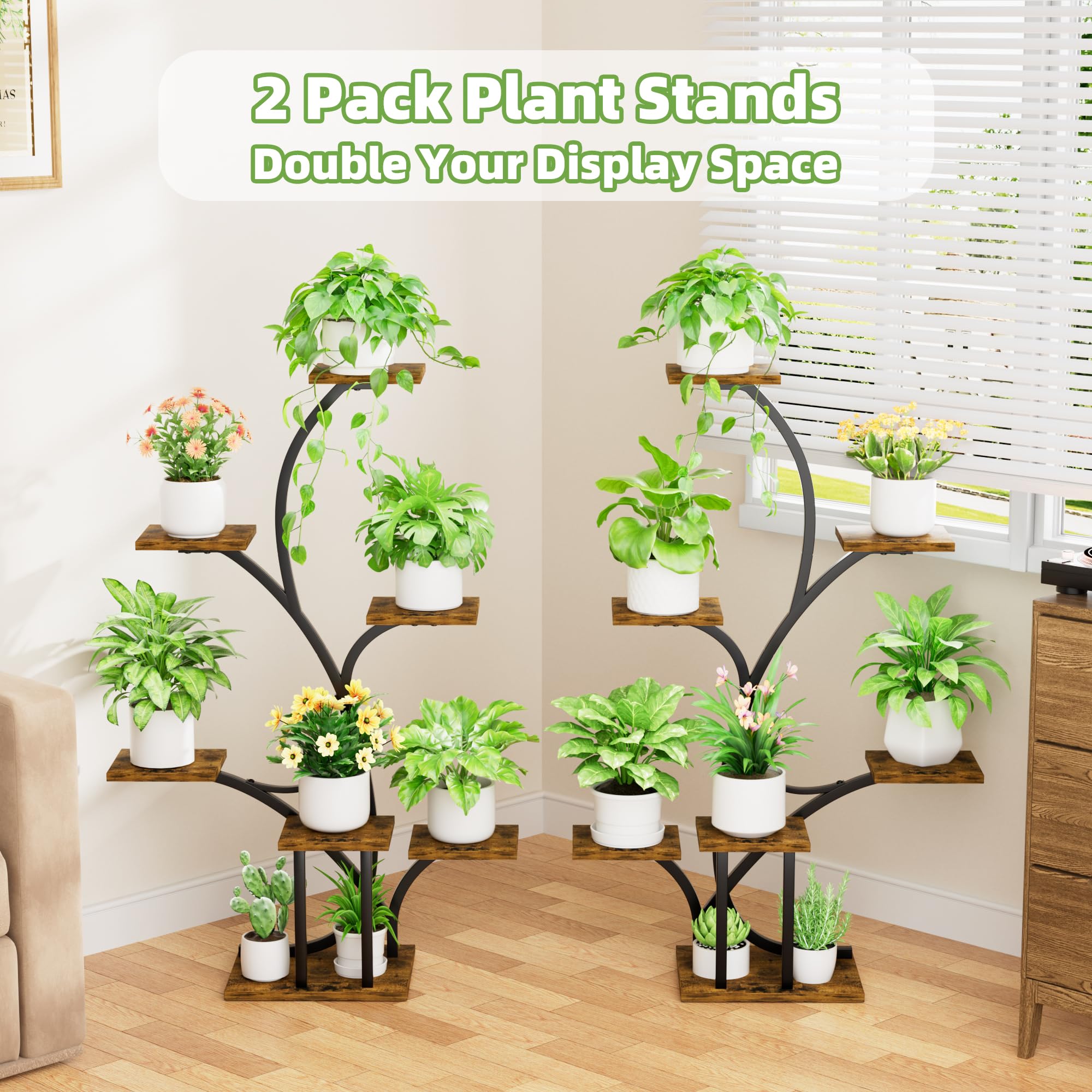 7-Tier Plant Stand with Grow Lights 2-Pack Black