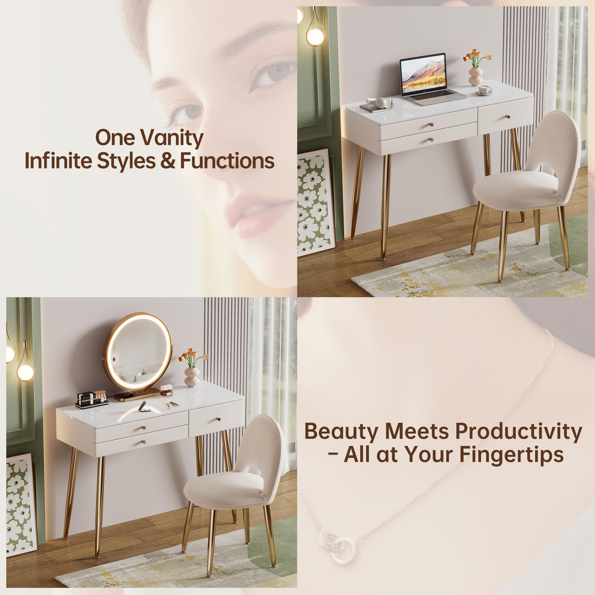 39" Vanity Desk with Mirror and Lights