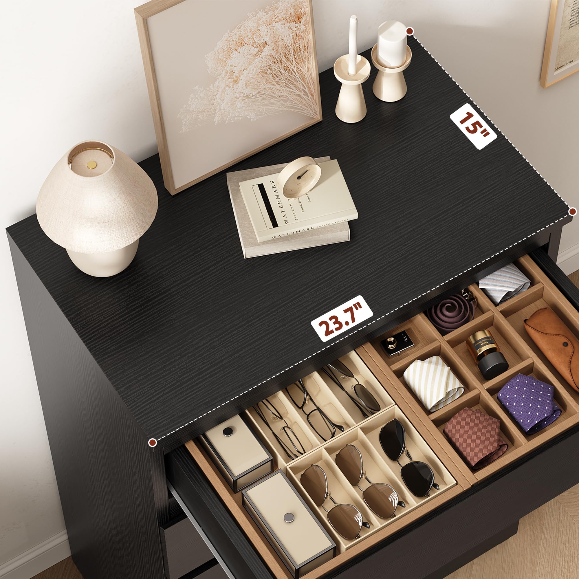Black 5 Drawer Dresser with Handleless Drawers