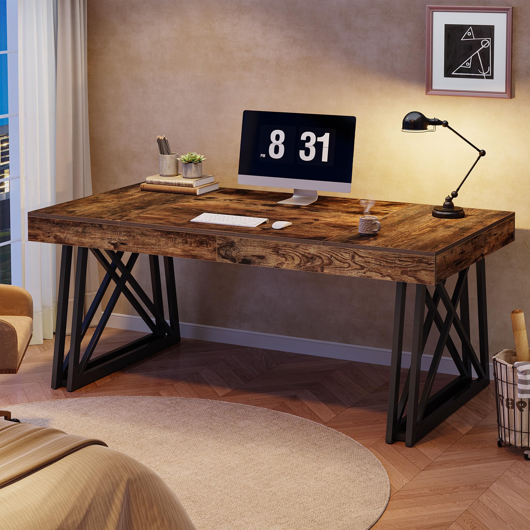 63-Inch Executive Desk with X-Shaped Legs
