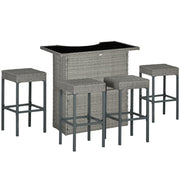 5 Piece Wicker Outdoor Bar Set with Glass Top