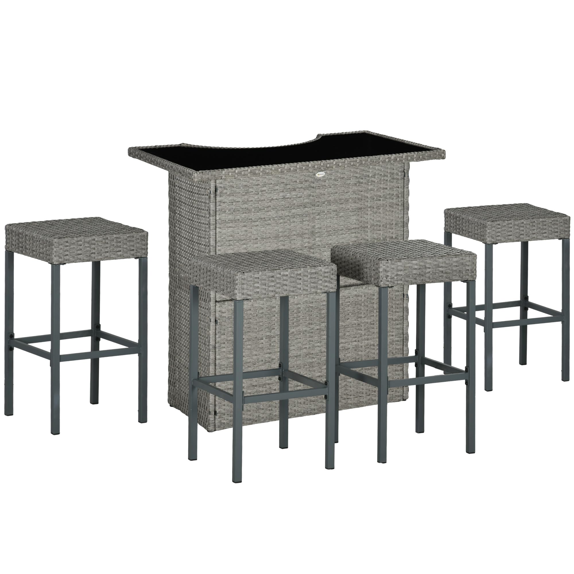 5 Piece Wicker Outdoor Bar Set with Glass Top