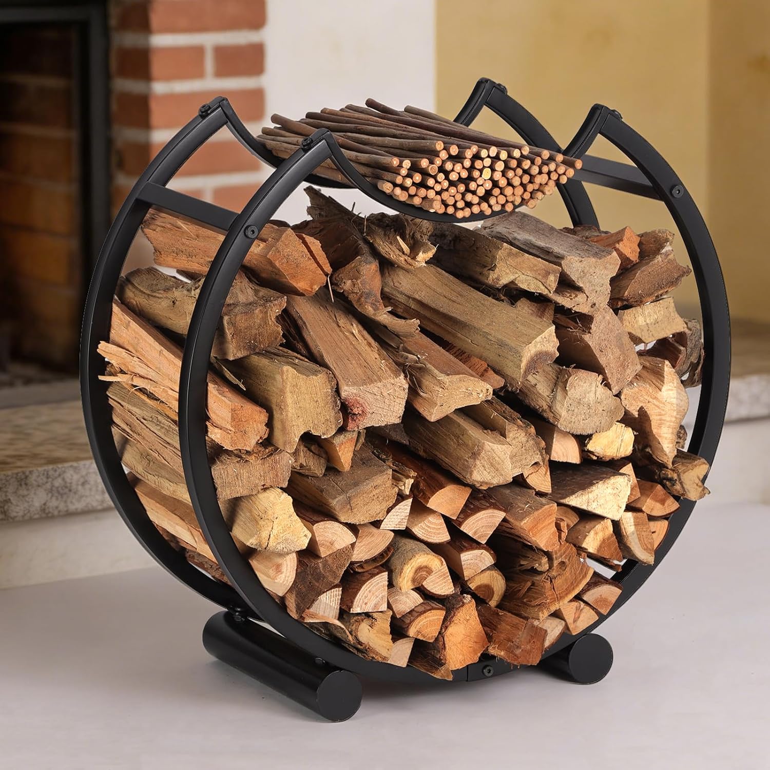 Indoor Firewood Rack with Adjustable Feet