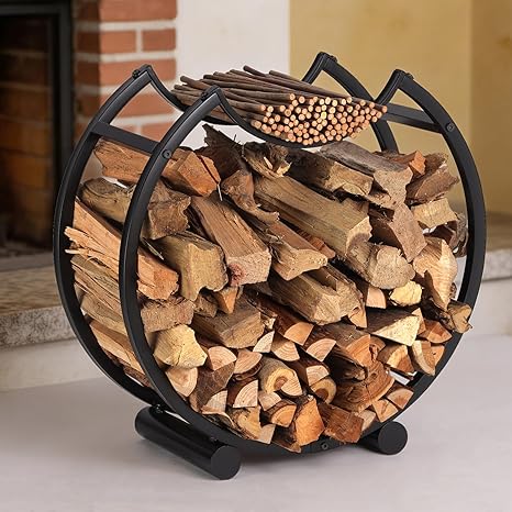 Indoor Firewood Rack with Storage Shelf