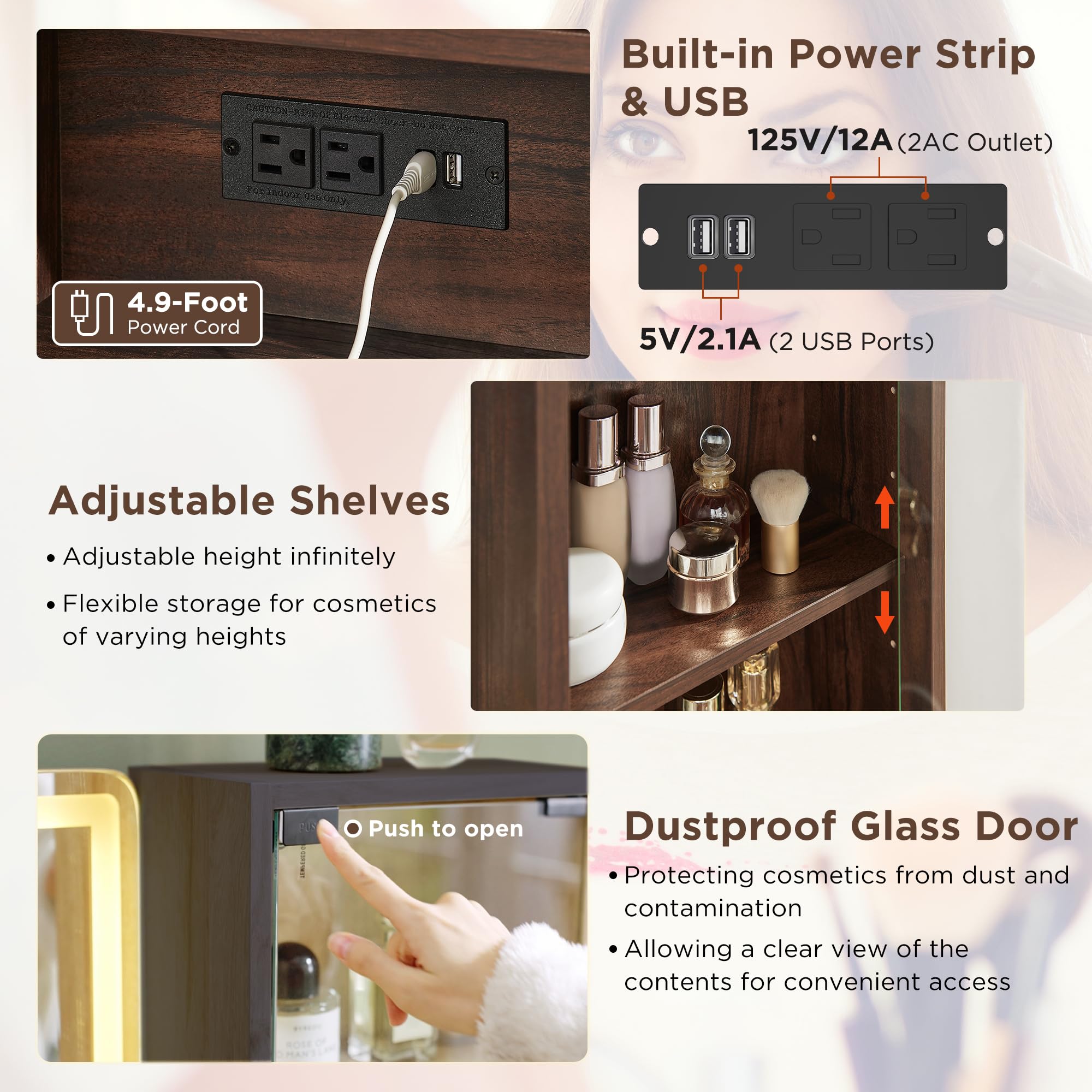 48" Fluted Makeup Vanity Desk with Mirror and Lights