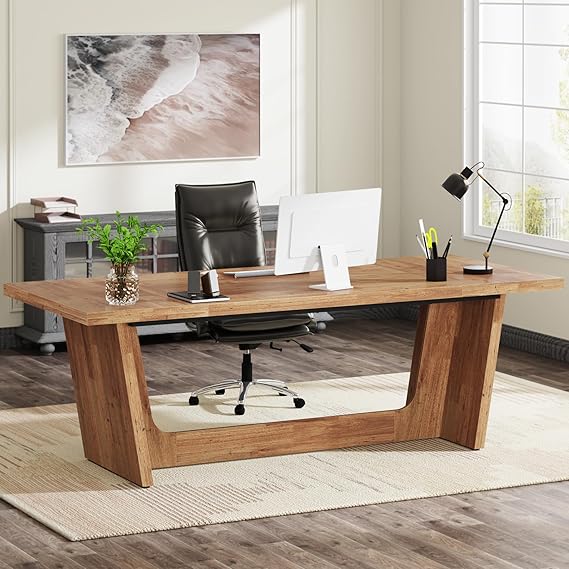 70.87-Inch Executive Desk with Wooden Pedestal
