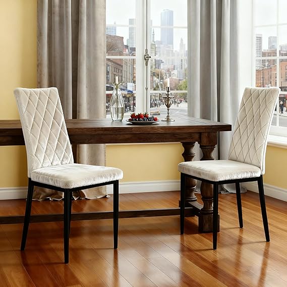 Velvet Dining Chairs Set of 2 - Mid-Century Modern Upholstered Kitchen Chairs