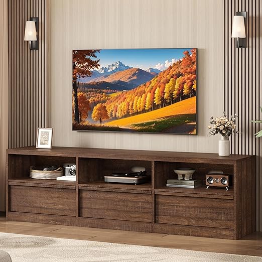 70 Inch TV Stand with Storage Drawer and Open Shelves