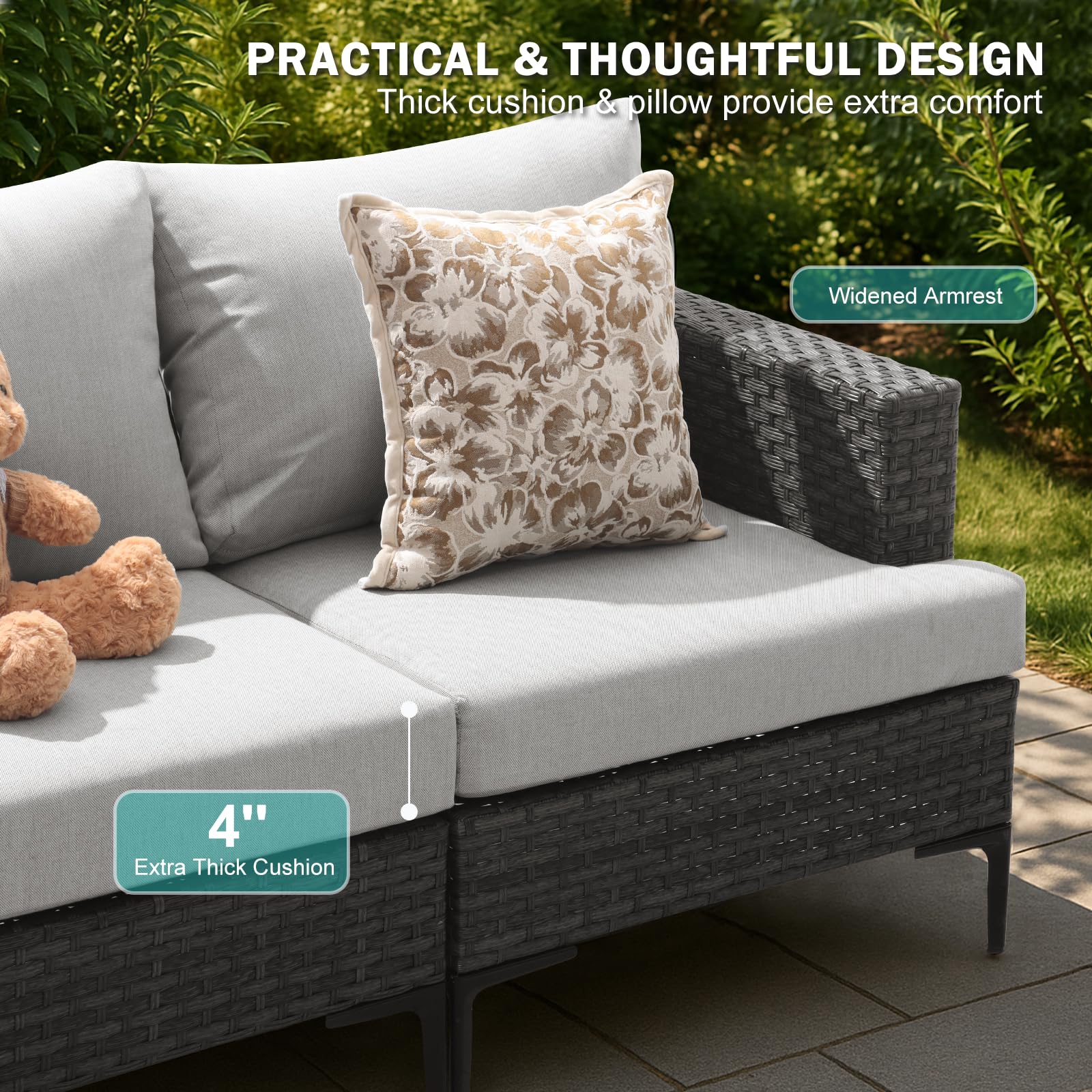10 Piece Patio Sectional Set with Fire Pit Table