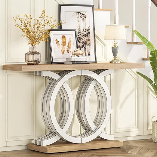 55" Wooden Console Table with Geometric Base