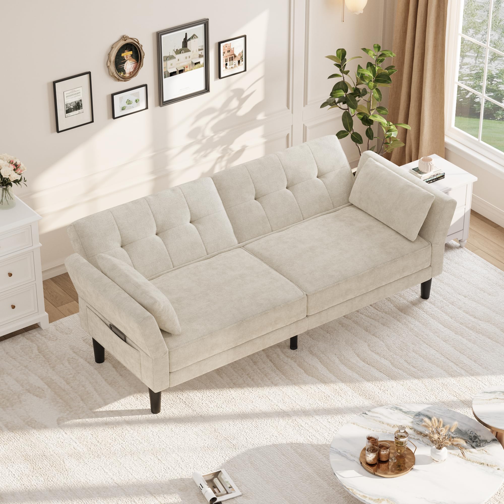 89" Futon Sofa Bed with Adjustable Backrest