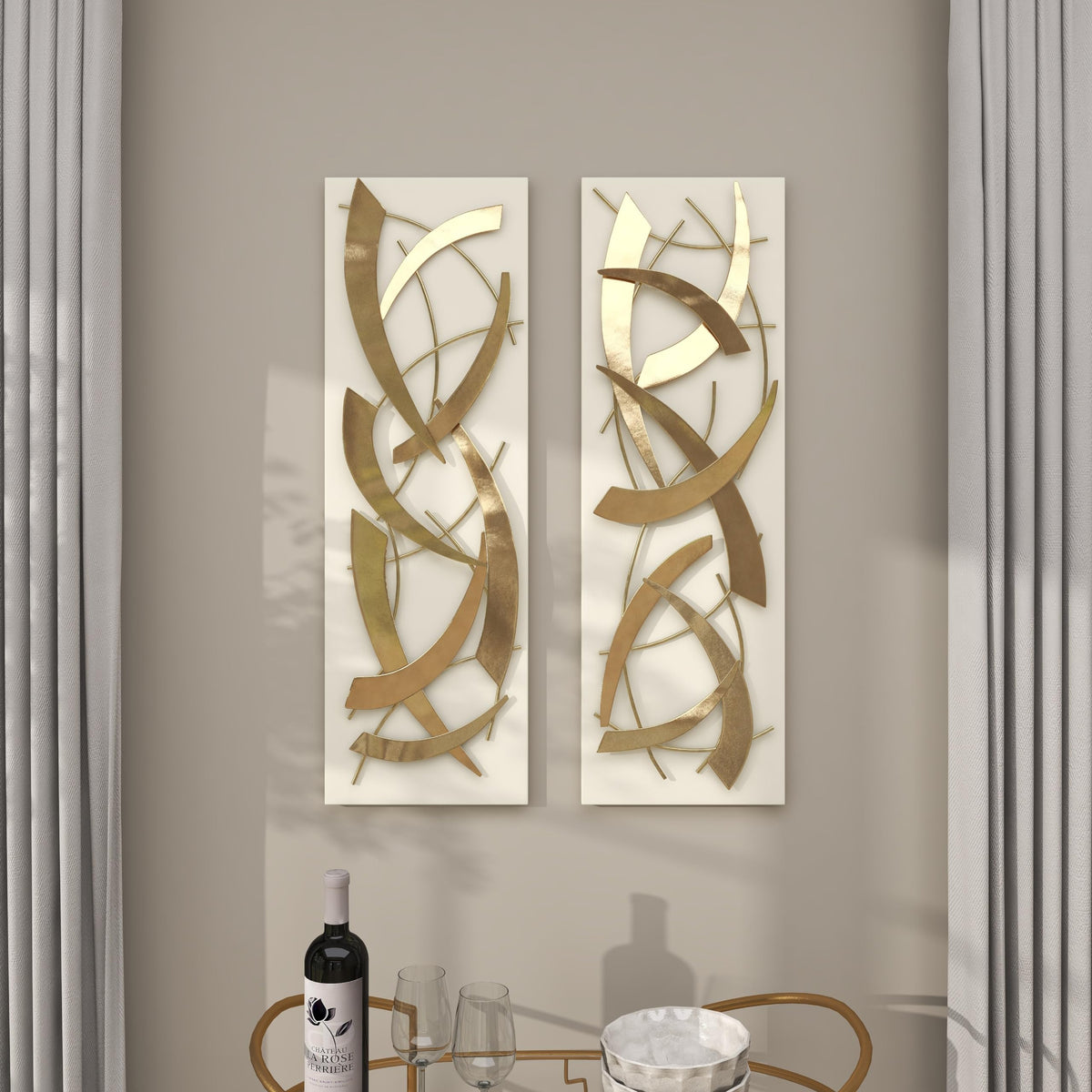 Metal Abstract Wall Sculpture Set of 2 with Wood Backing