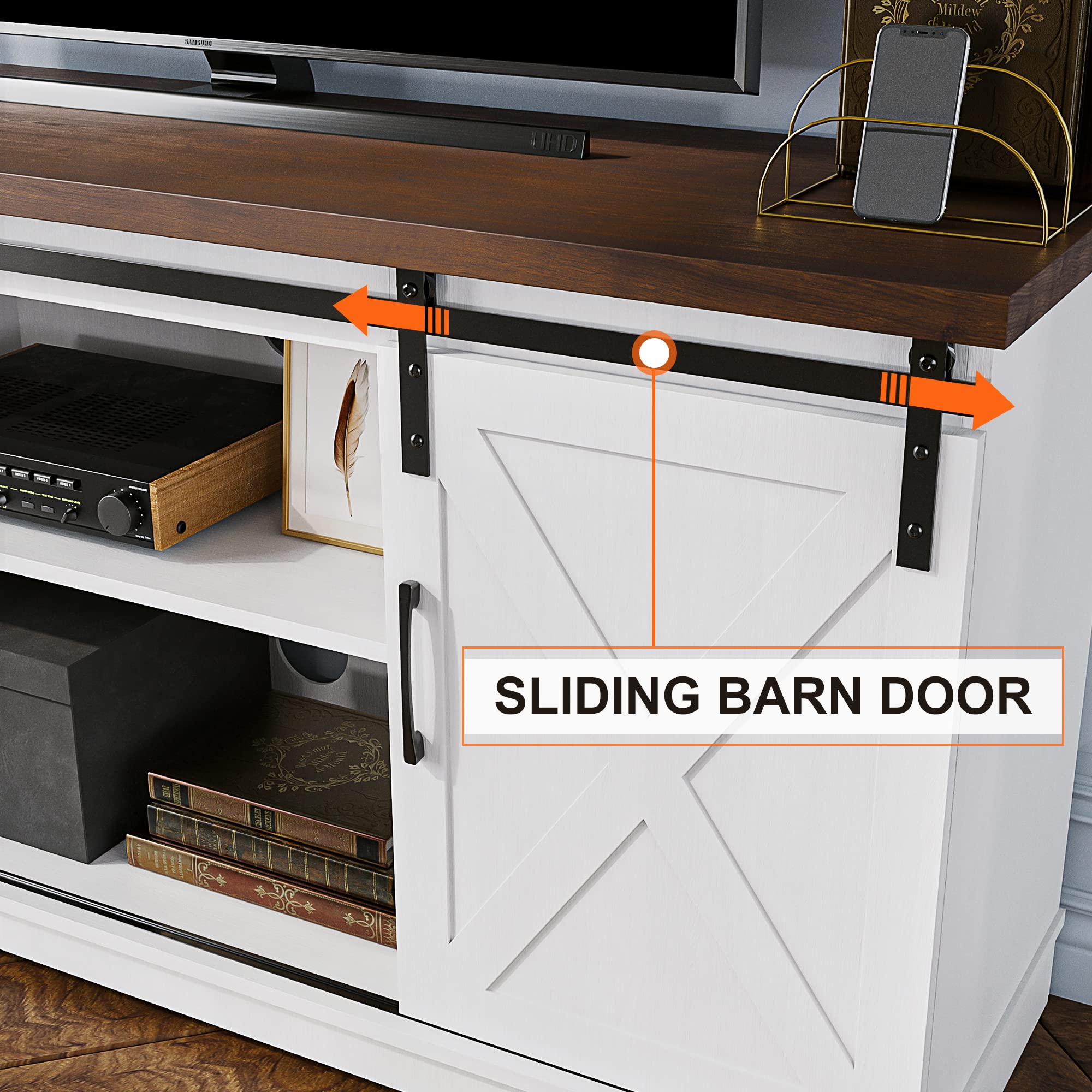 Farmhouse TV Stand with Storage and Barn Doors