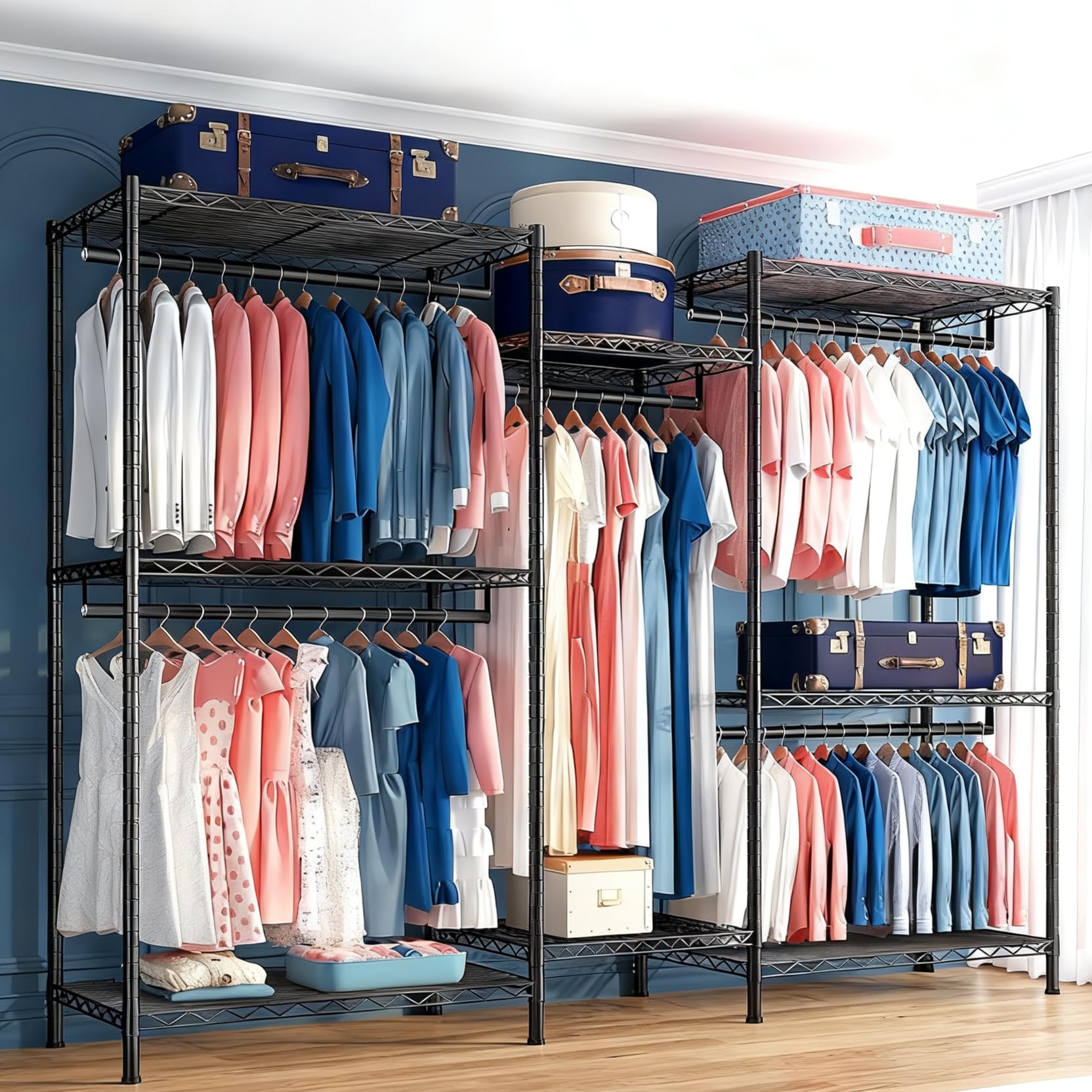 Heavy Duty Clothes Rack with 5 Rods and 8 Shelves