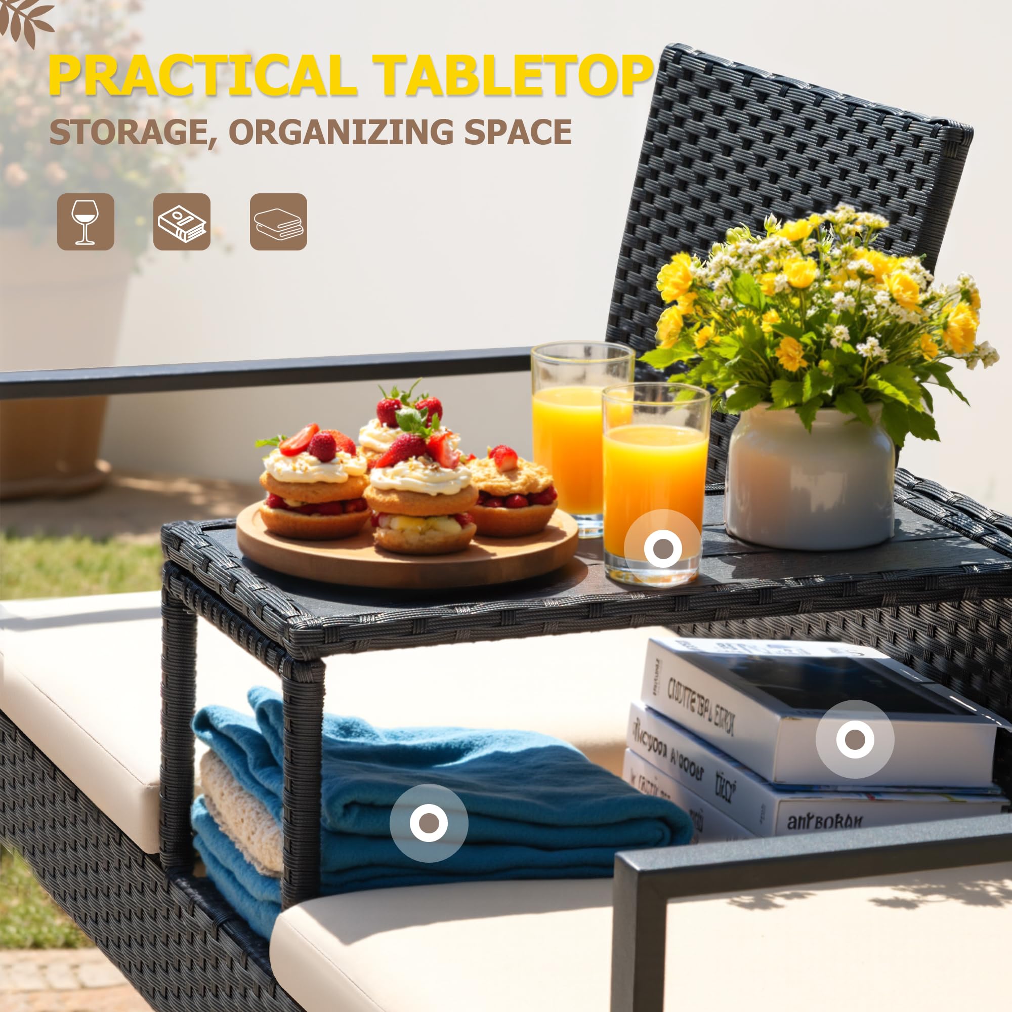 Outdoor Wicker Loveseat with Built-in Coffee Table