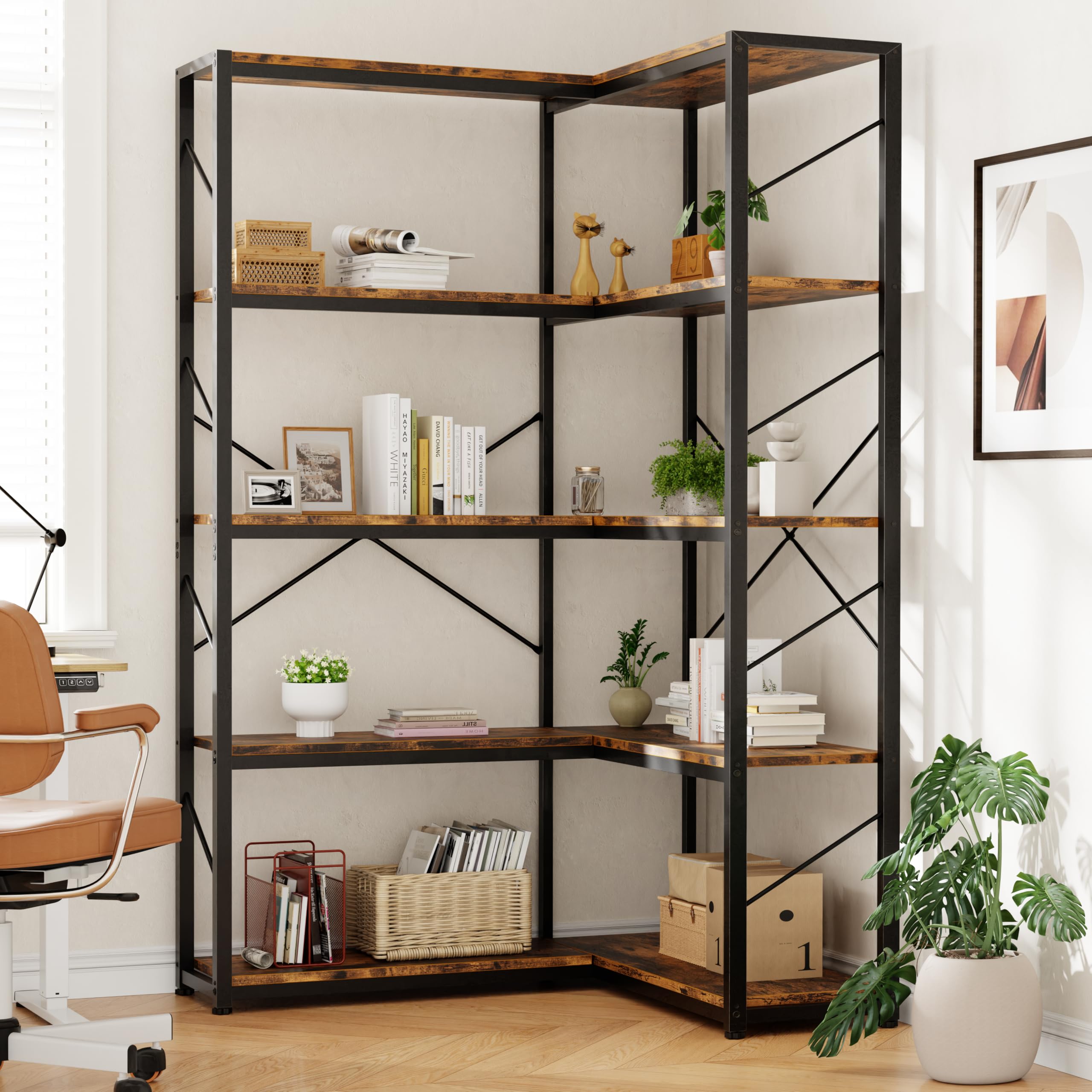 5 Tier L-Shaped Corner Bookshelf