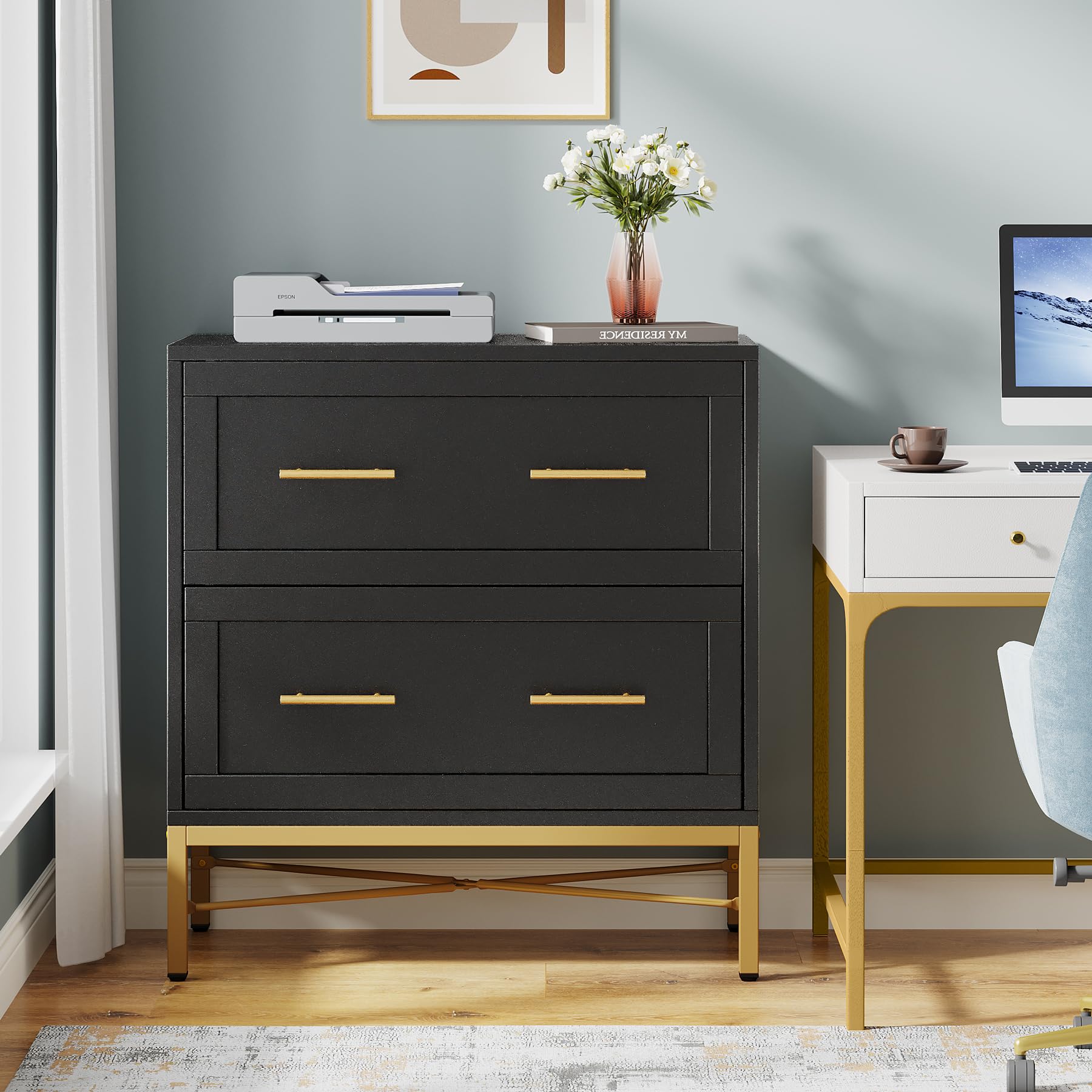 2 Drawer Lateral Filing Cabinet with Printer Stand