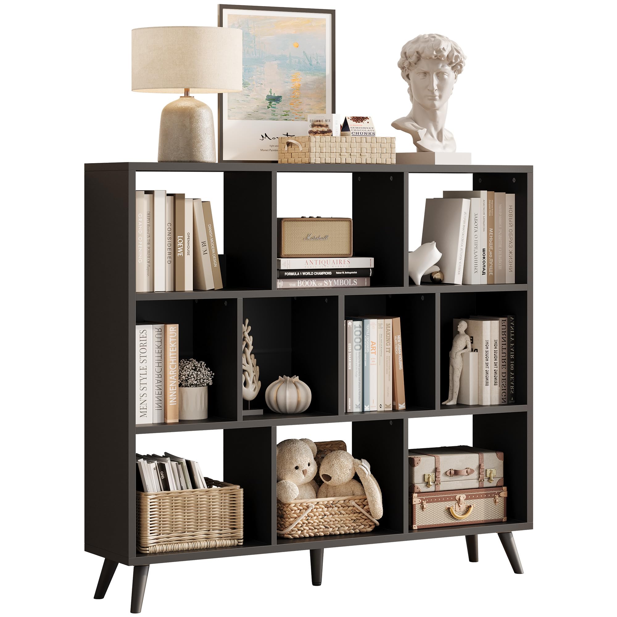 10-Cube Bookshelf with Solid Wood Legs