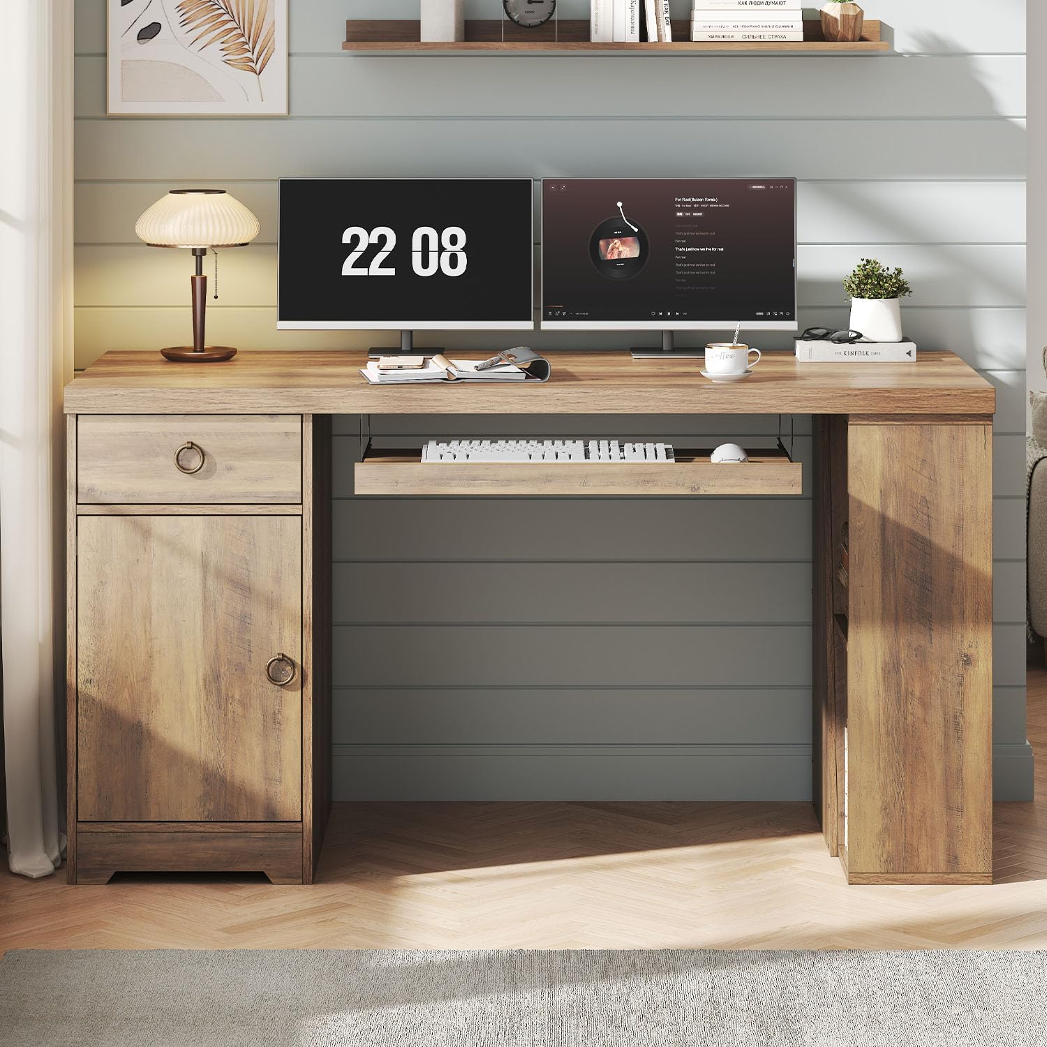 55 Inch Executive Office Desk with Drawers and Storage