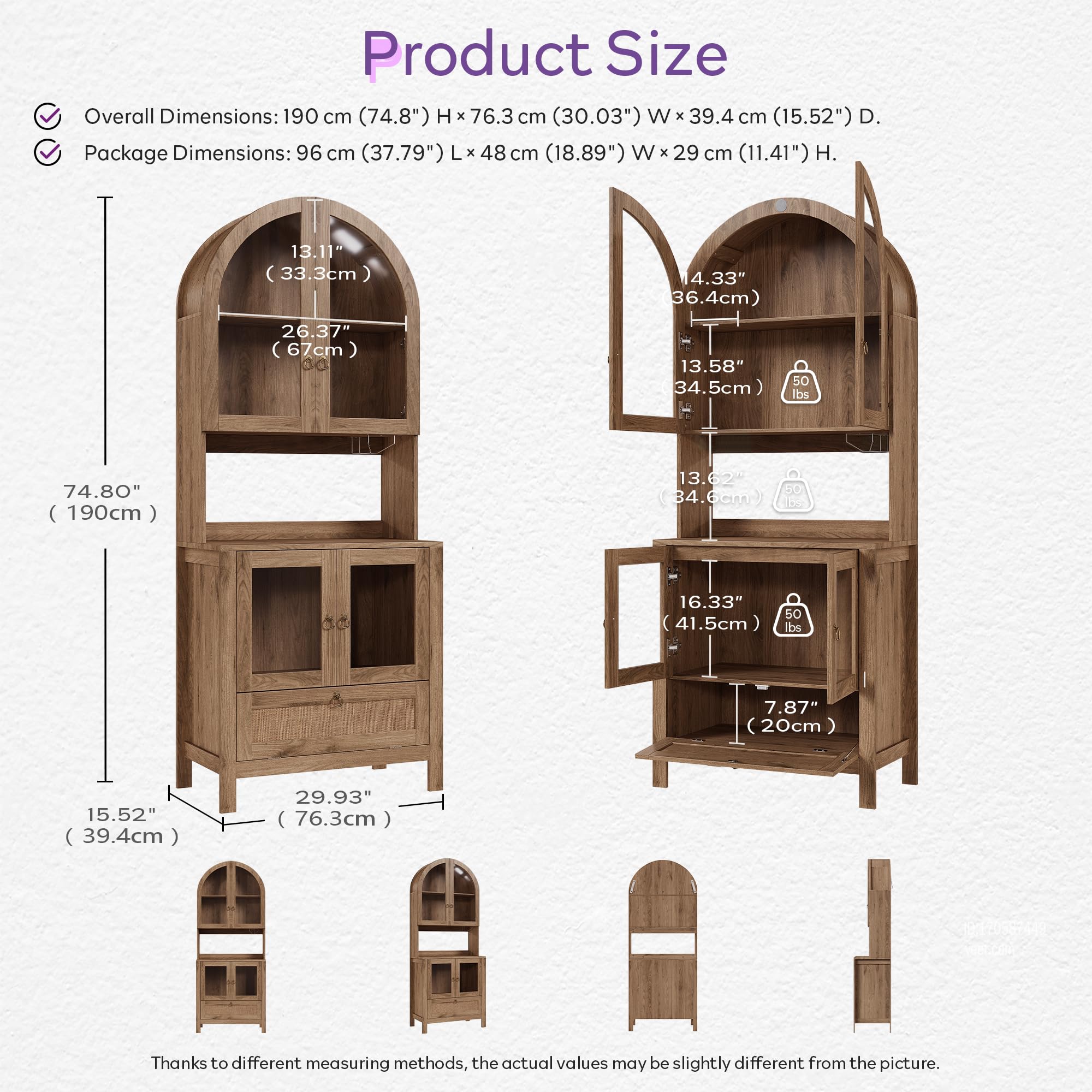 75" Tall Arched Pantry Cabinet with Glass Door