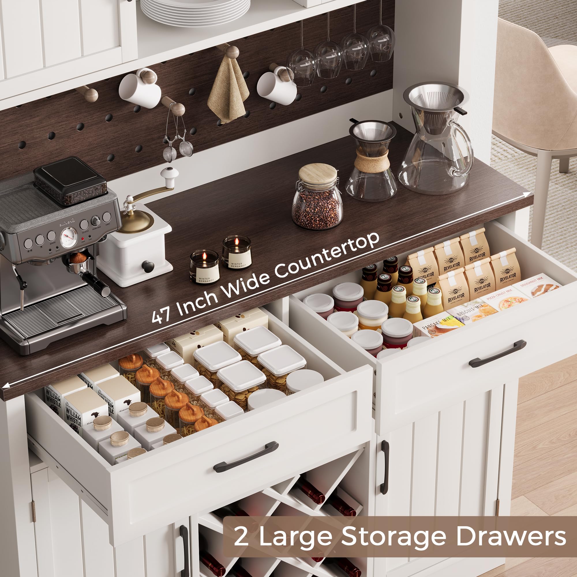 Coffee Bar Cabinet with Power Outlet & LED Light