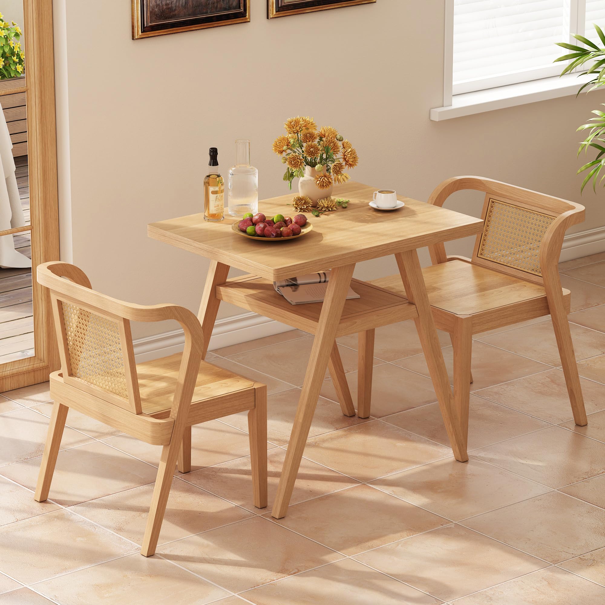 Bistro Stacking Table Chair Set of 3 with Rattan Backrest