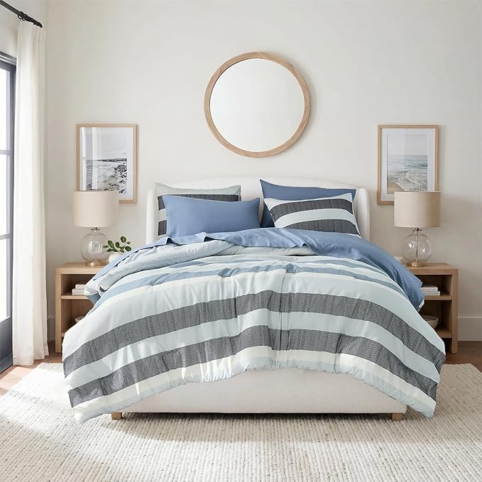 King Size Striped Comforter Set 7 Piece