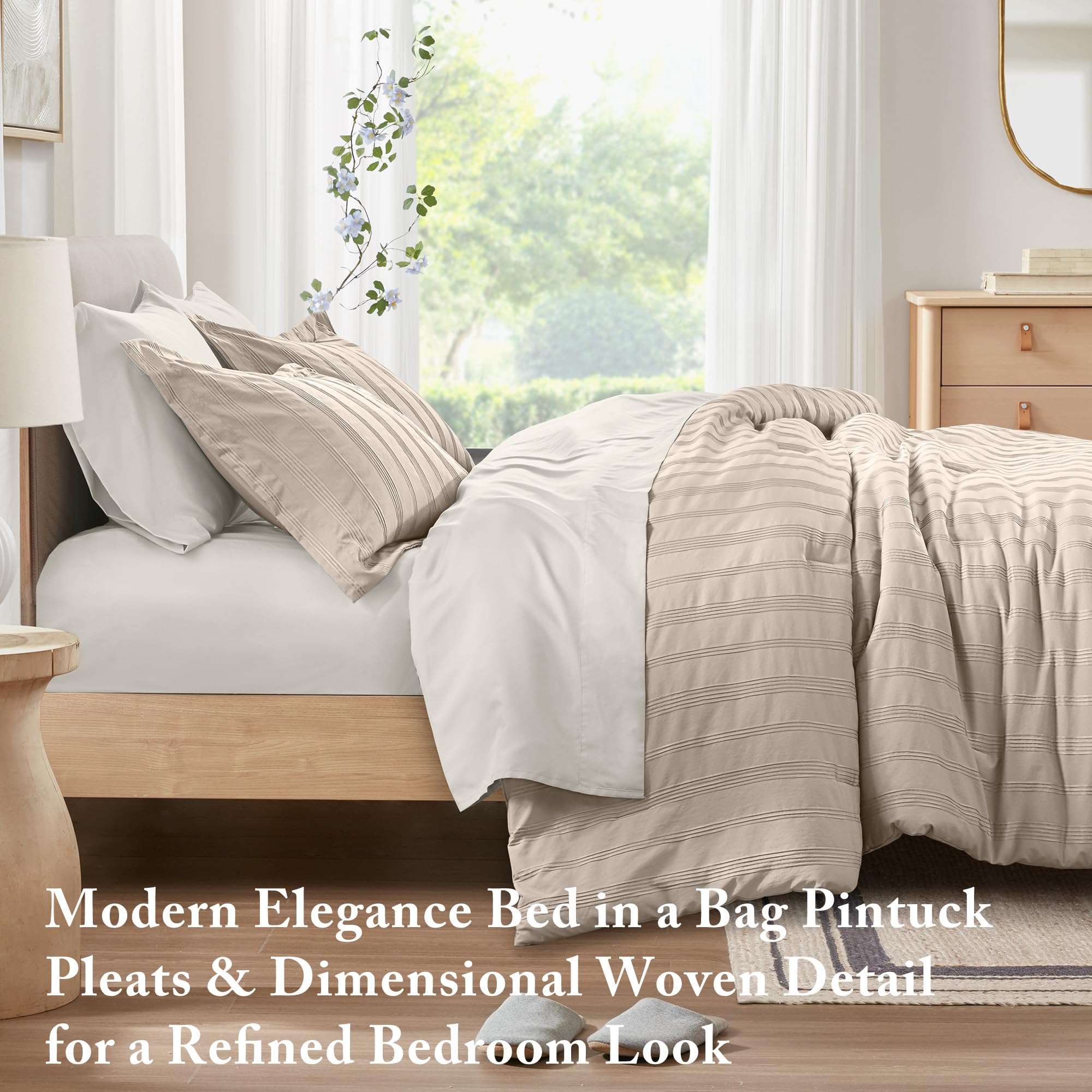 Queen Striped Comforter Set - 7 Piece Bed in a Bag
