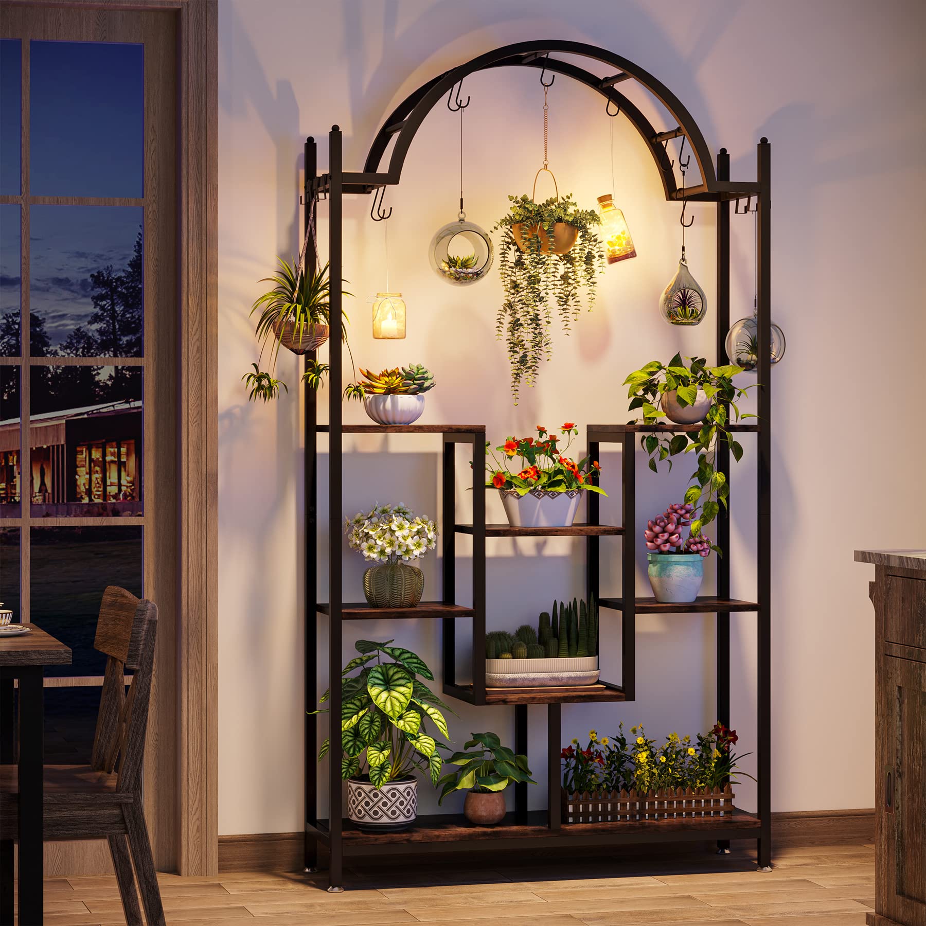 5-Tier Arched Plant Stand with Hanging Hooks