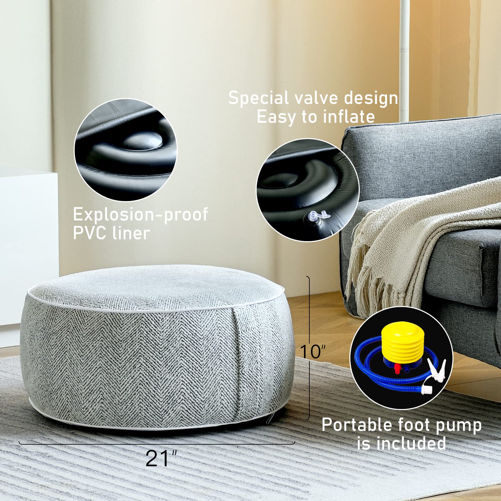 Inflatable Pouf Ottoman with Storage