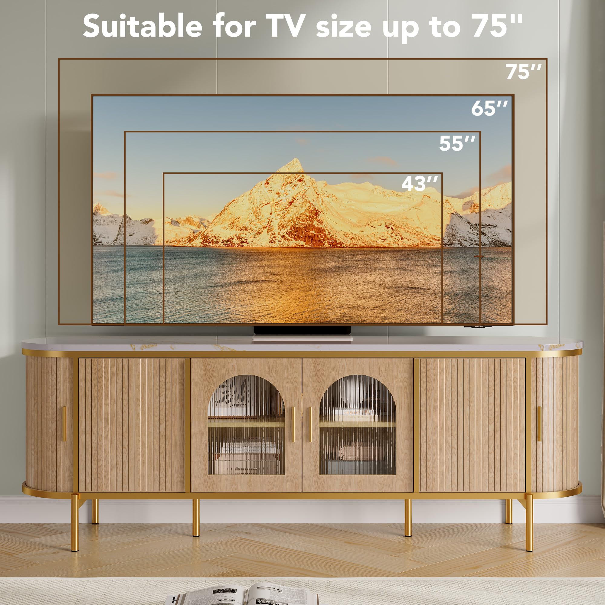 70" Fluted TV Stand with Reeded Glass Door