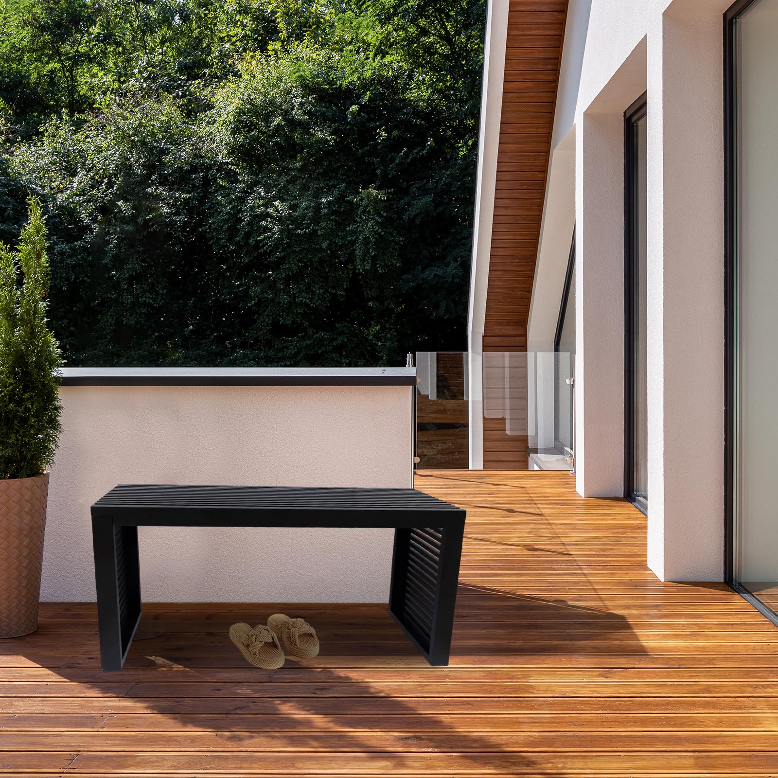 35 Inch Bamboo Bench Black