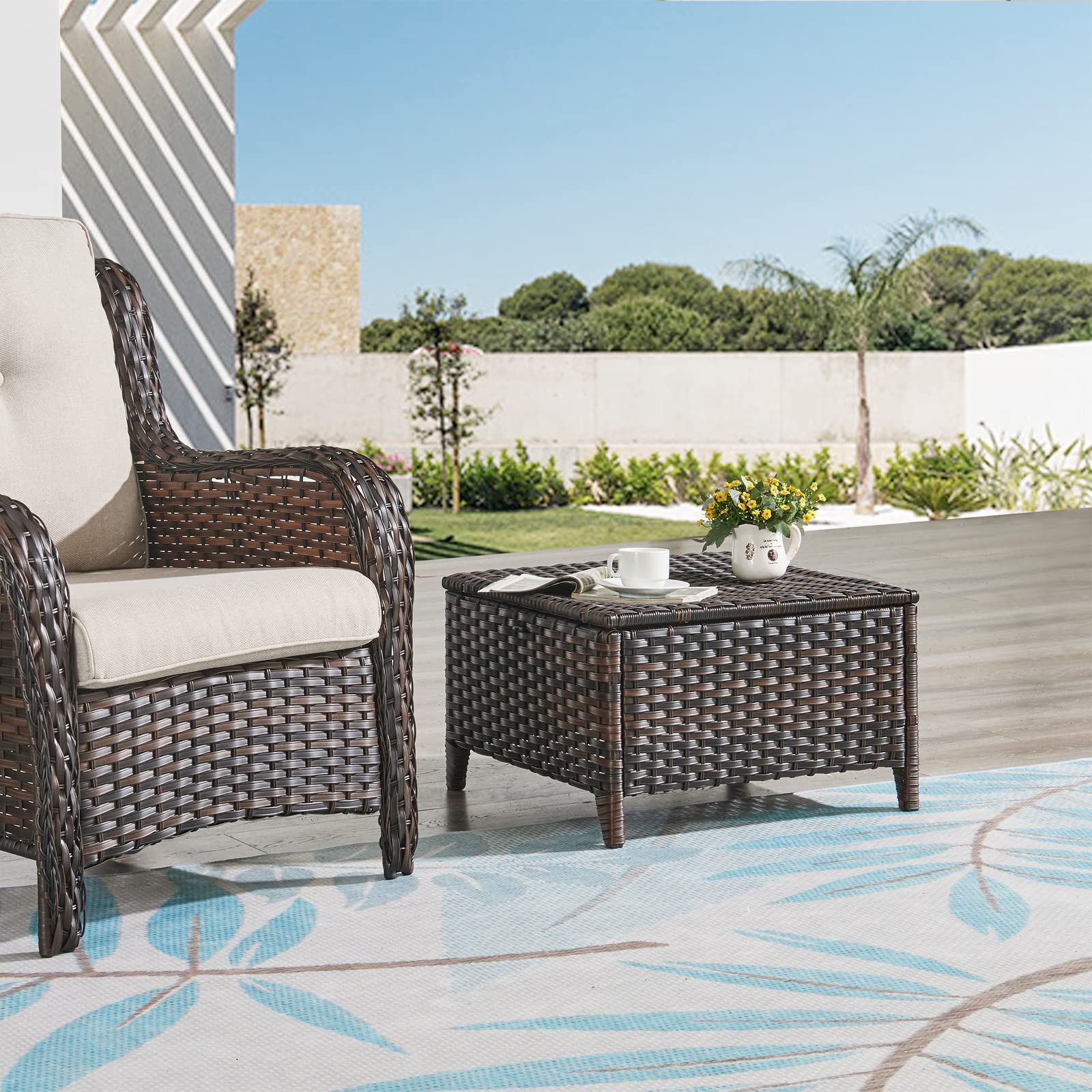 Outdoor Wicker Ottomans Set of 2