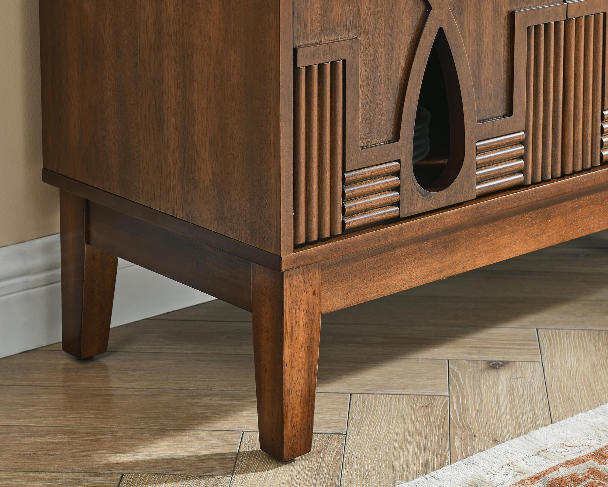 60" Mid Century Modern Sideboard Buffet with Carved Doors