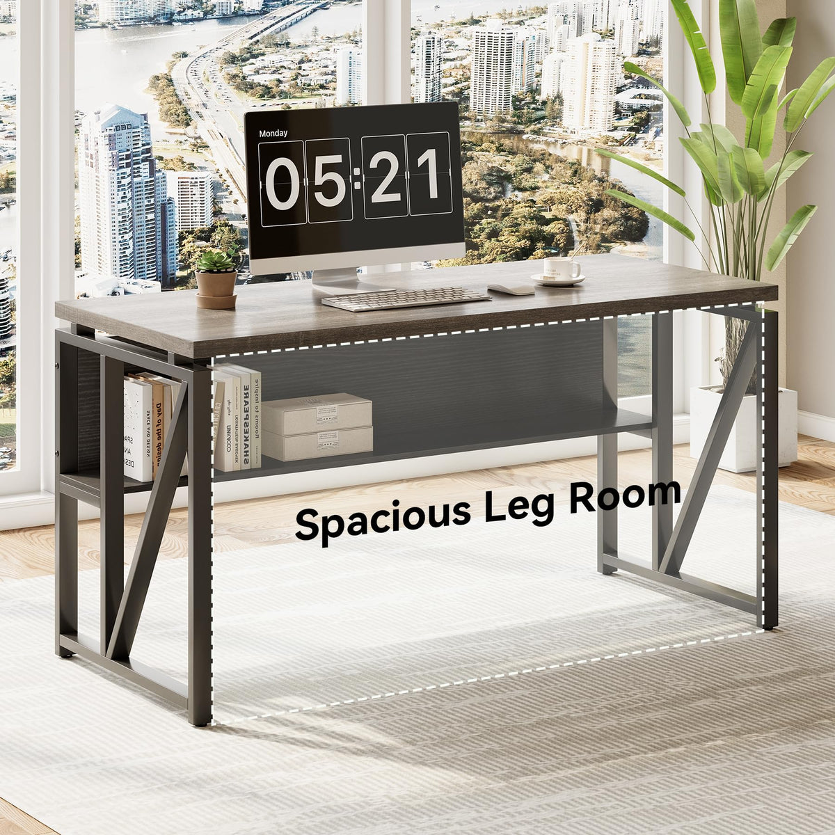 55" L-Shaped Executive Desk with Lateral File Cabinet