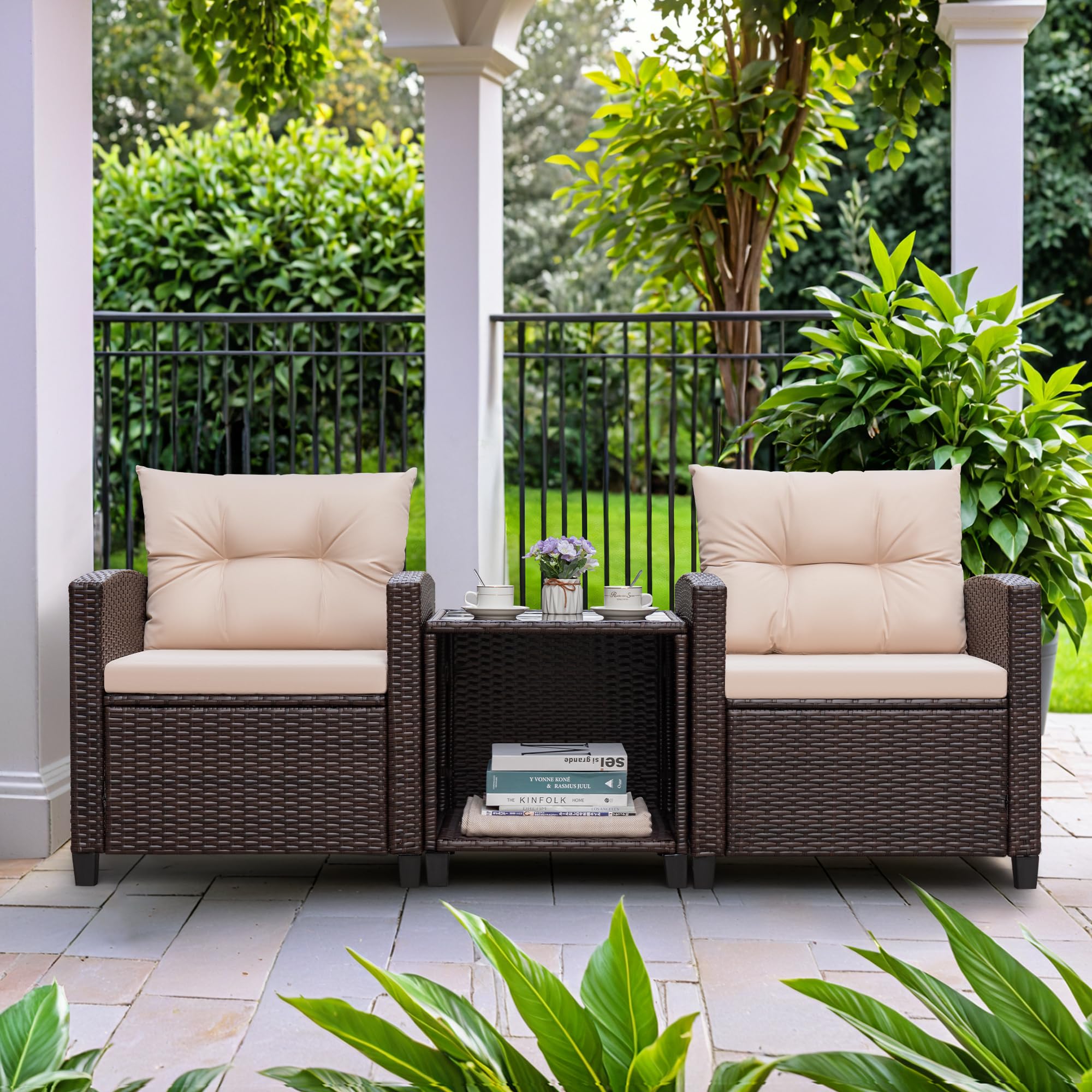3-Piece Patio Furniture Set with Cushions
