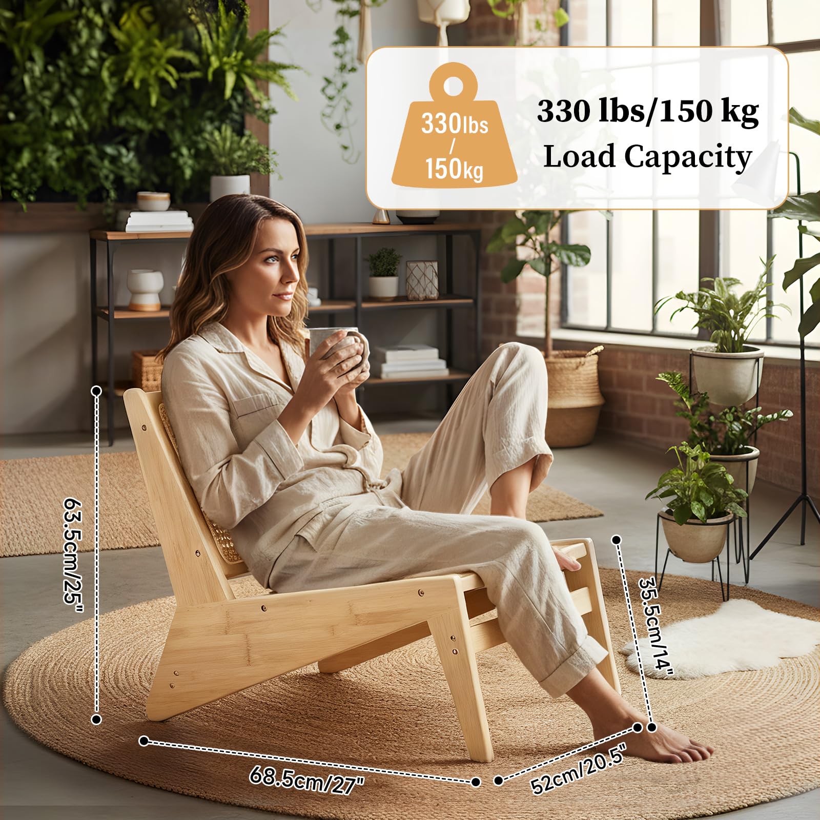 Rattan Accent Chair Set of 2 - Mid Century Modern Reading Chair