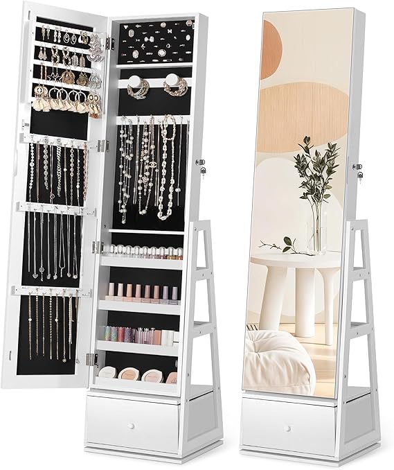 360° Swivel Jewelry Cabinet with Full Length Mirror