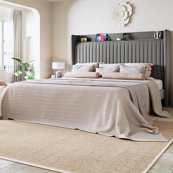 Full Size Platform Bed Frame with USB Charging Station