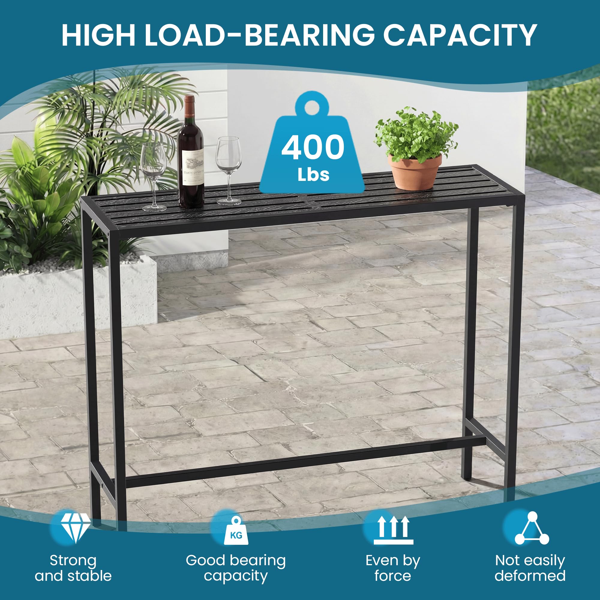 Outdoor Bar Height Table Black Metal Weatherproof