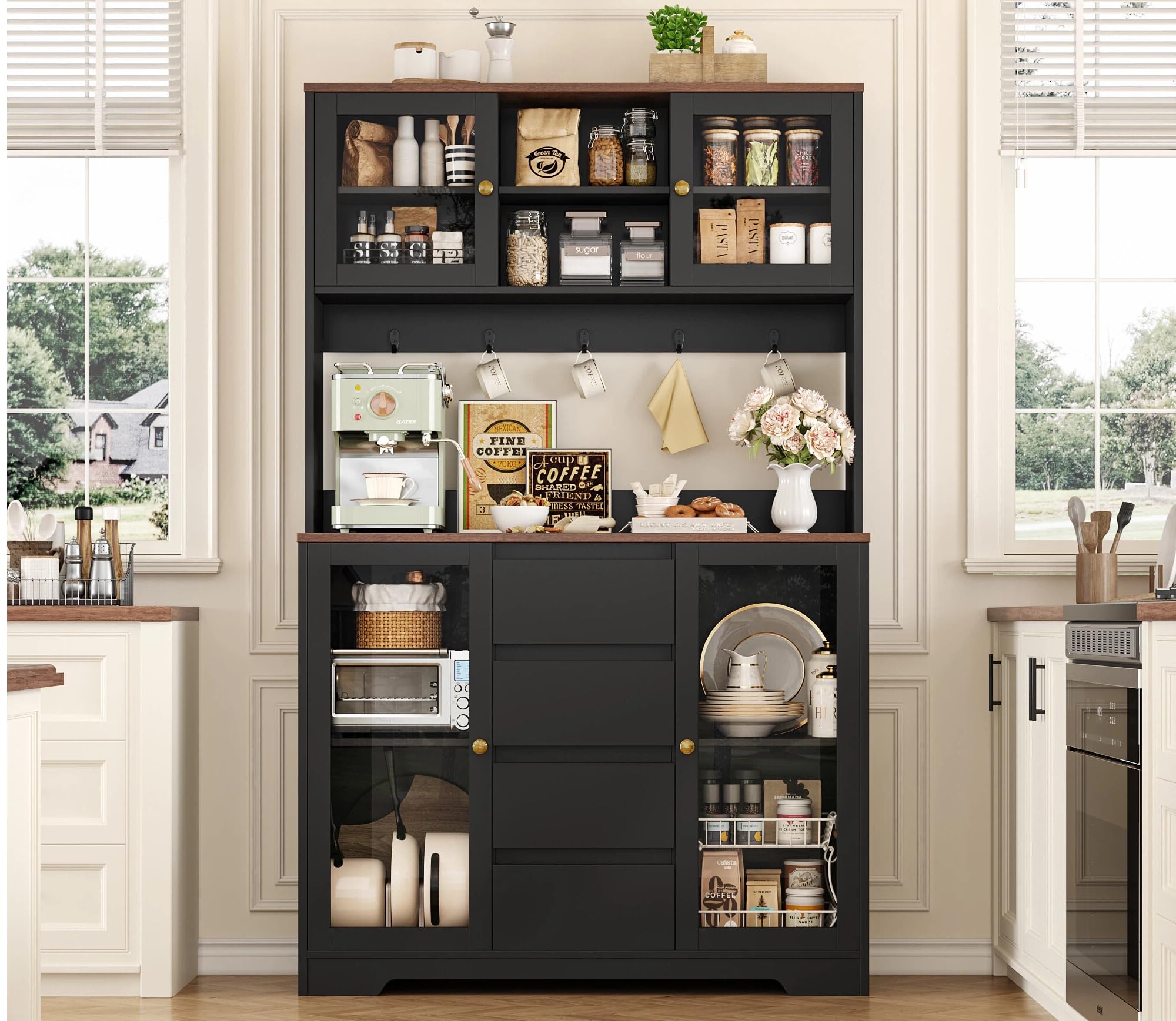 Kitchen Pantry Cabinet with Coffee Bar