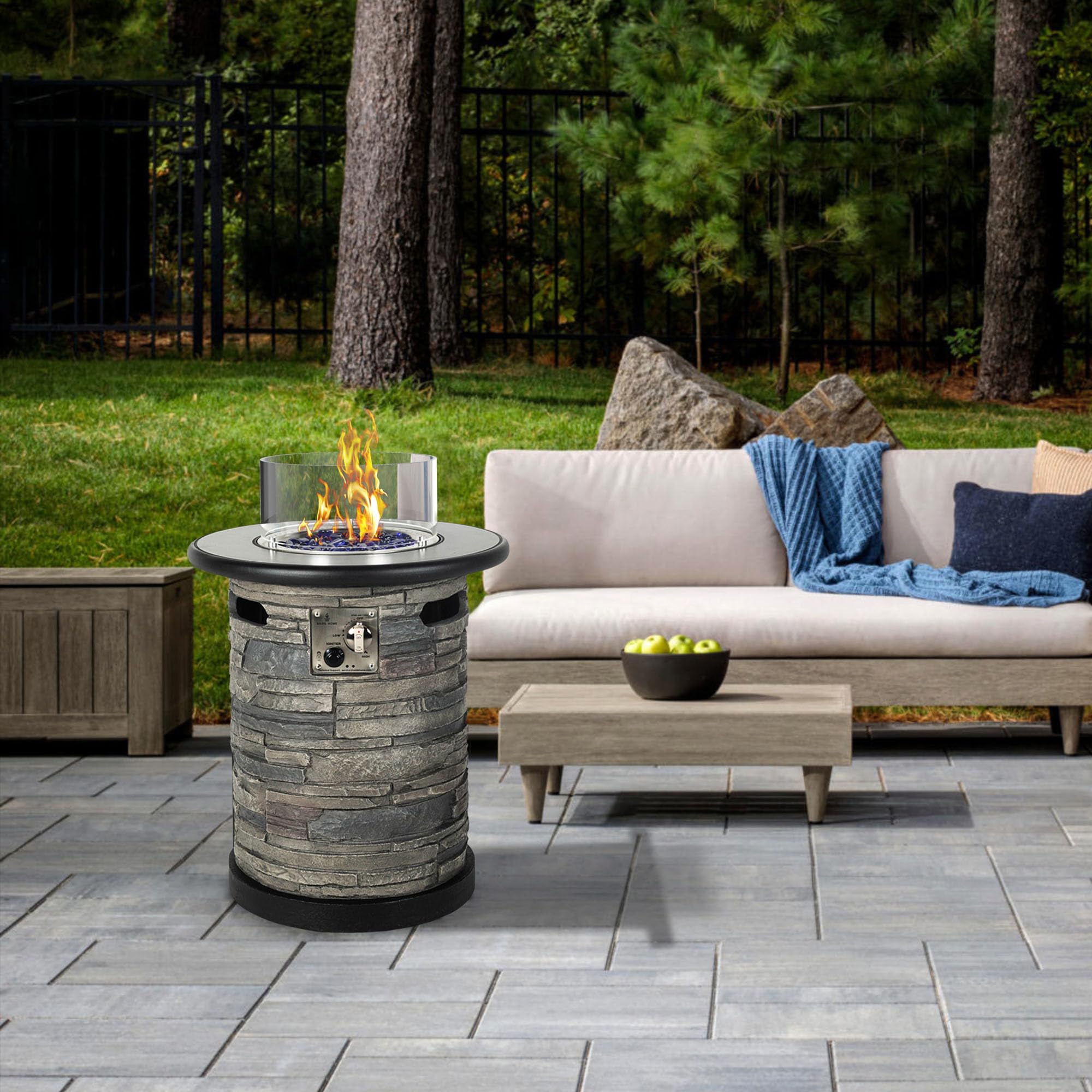 Round Propane Fire Pit Table with Porcelain Tile Top