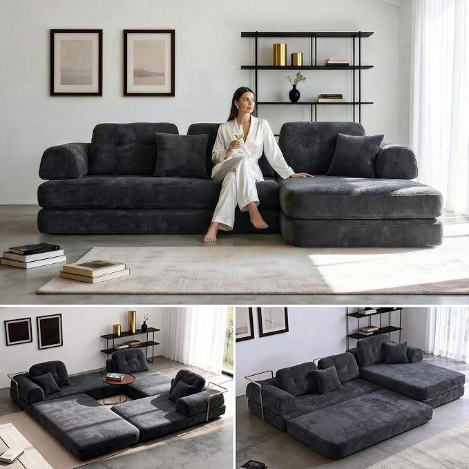 104" Modular Sofa Bed - 8-in-1 Convertible Sectional Couch with High Resilience Sponge