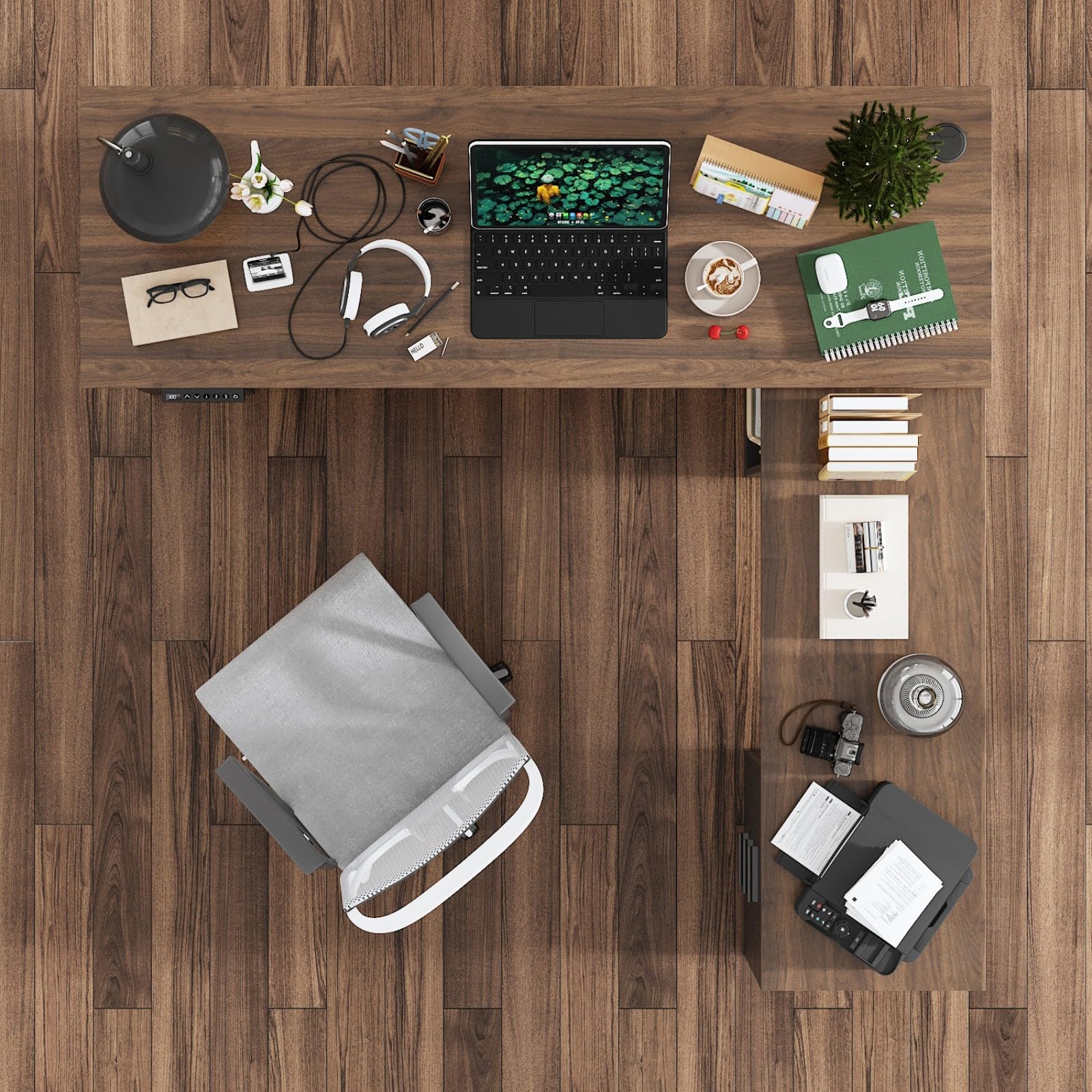63-Inch L-Shaped Electric Standing Desk with Drawers and Shelves