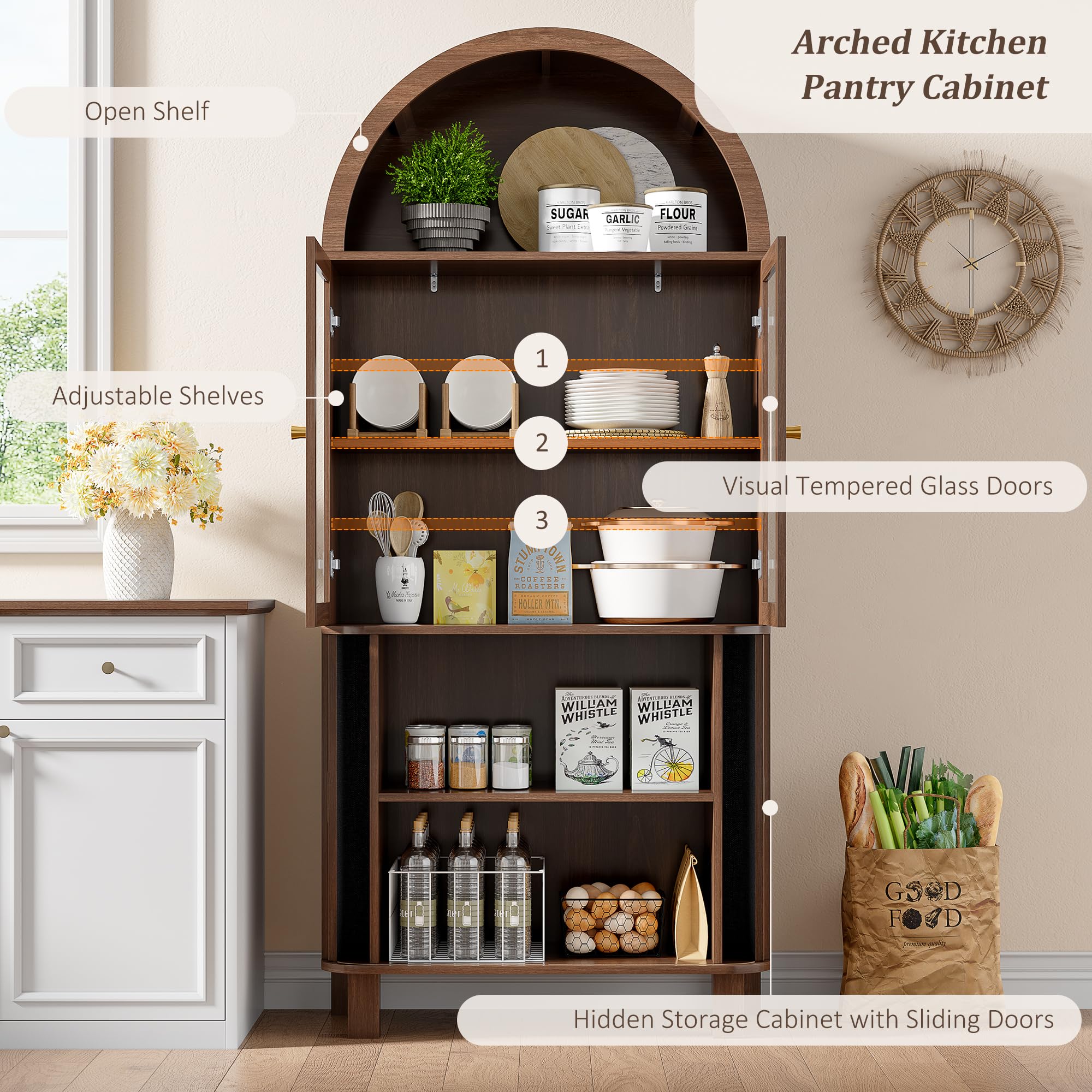 Tall Kitchen Pantry Storage Cabinet with Sliding Door