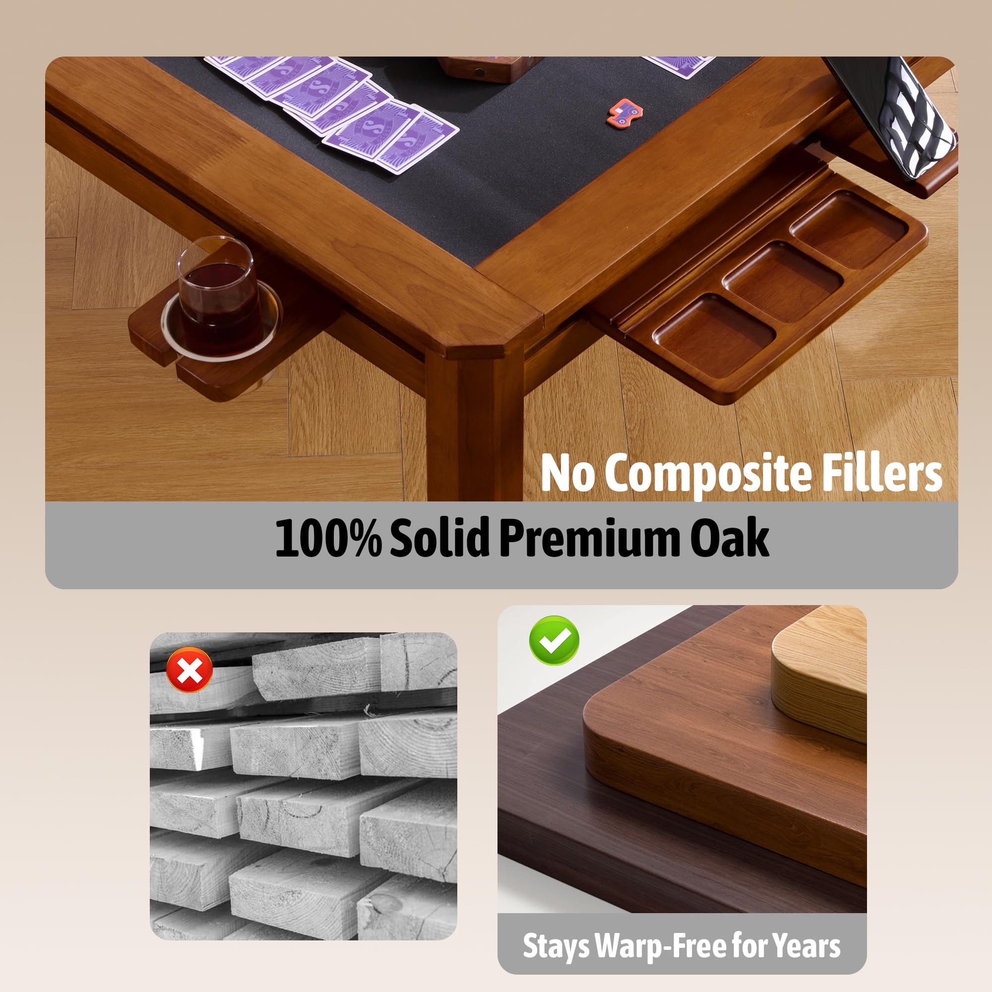Solid Wood Board Game Coffee Table with Removable Top 3-in-1