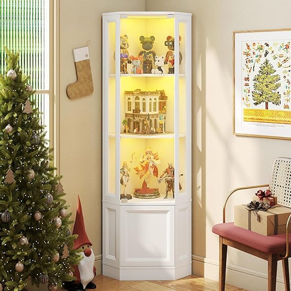 Corner Display Cabinet with RGB LED Lights