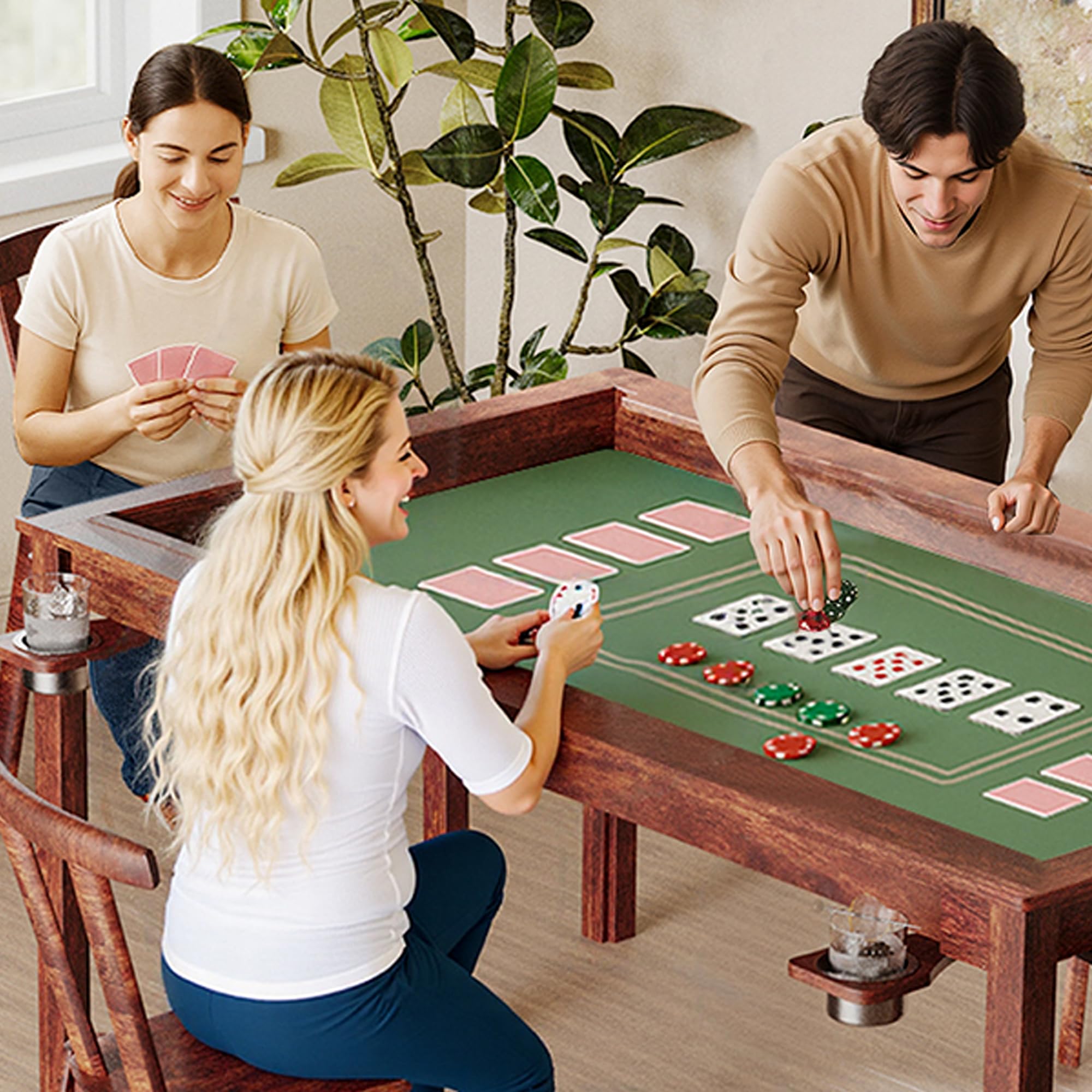 Board Game Table with Removable Top - Solid Wood Dining and Gaming Table