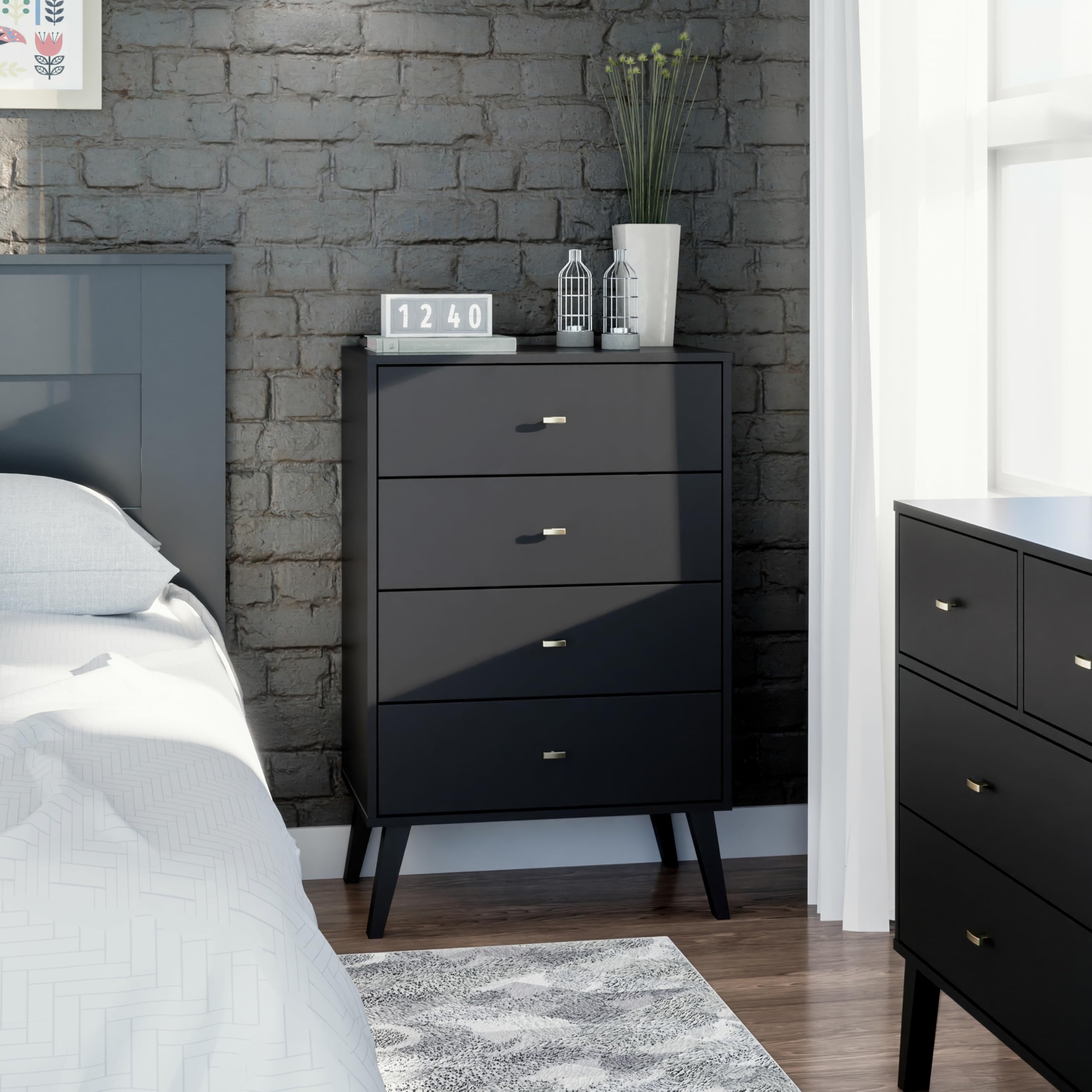 Mid-Century Modern 4 Drawer Chest Black