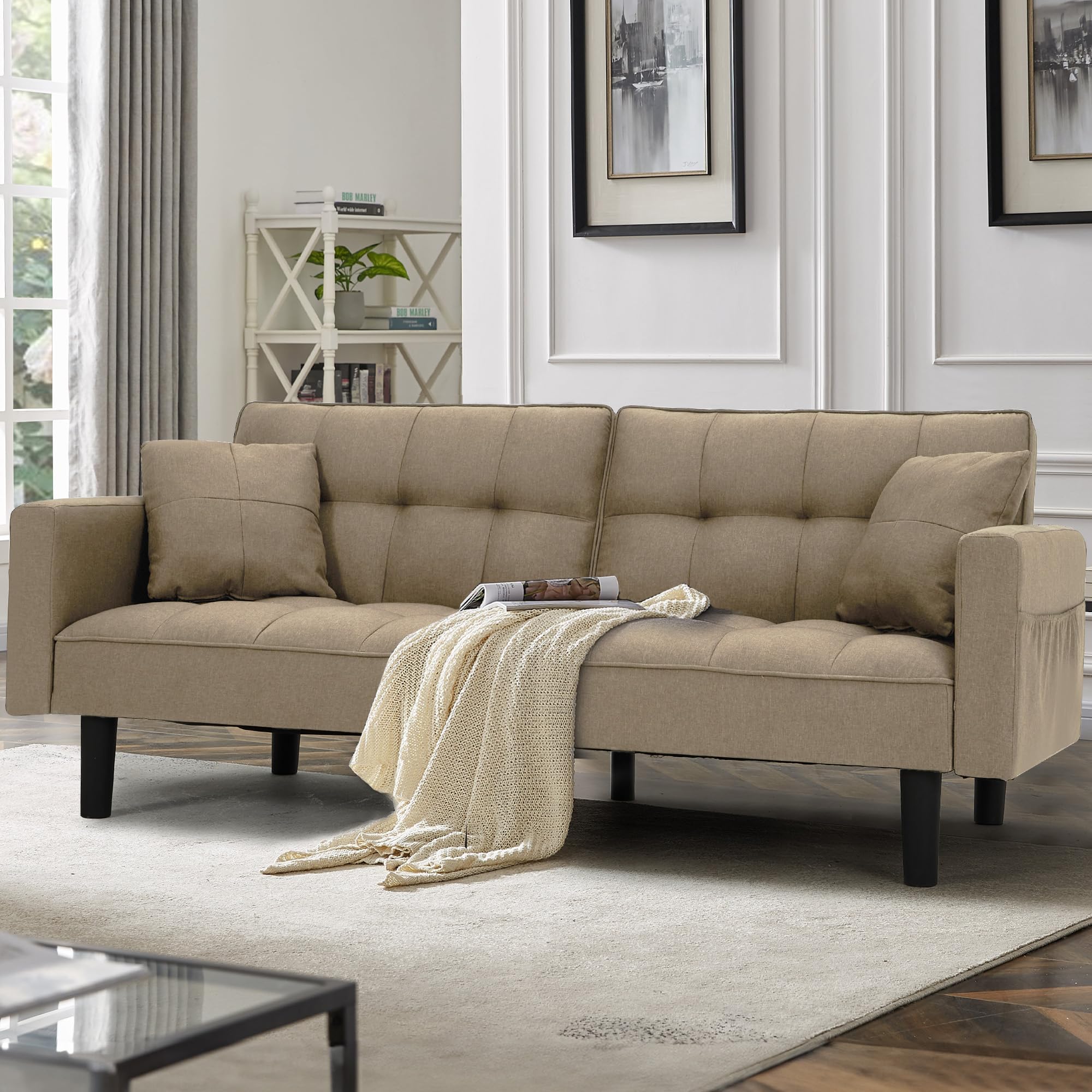 Convertible Futon Sofa Bed with Adjustable Back